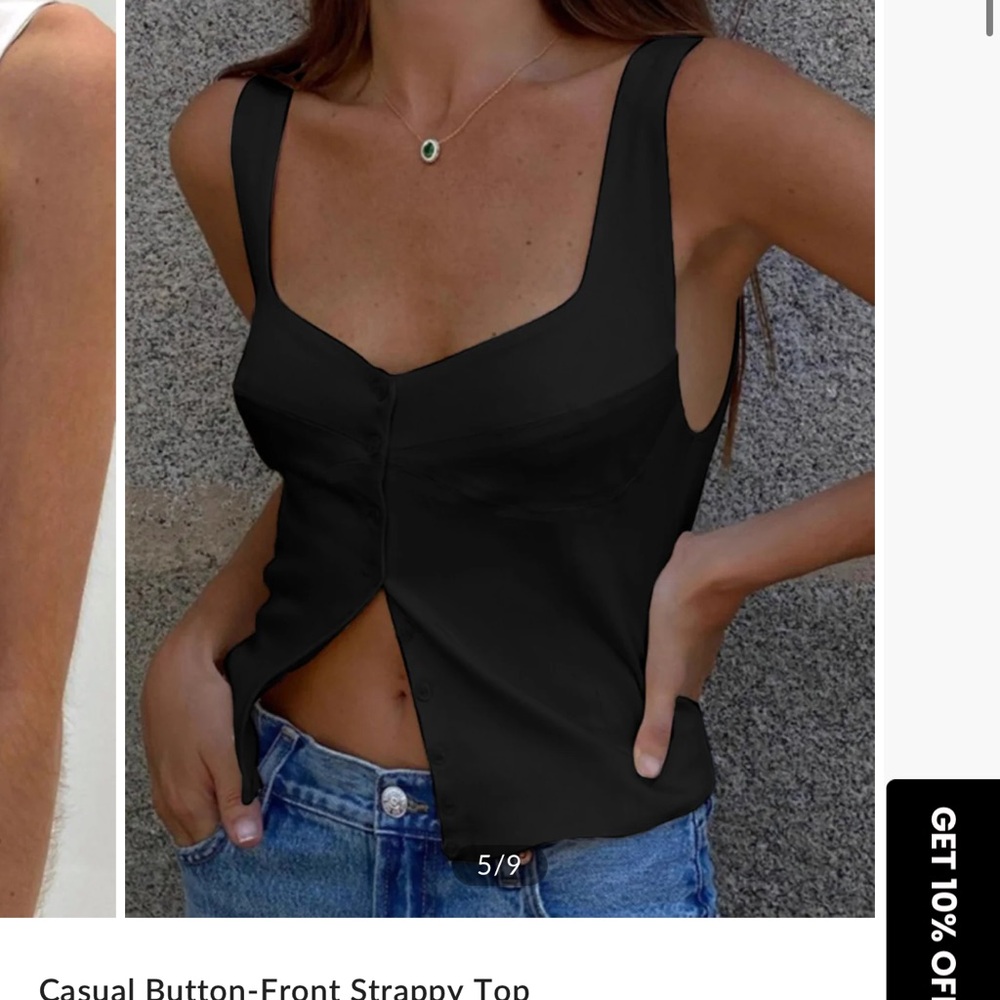 Commense Black Button-Front Strappy Tank Top